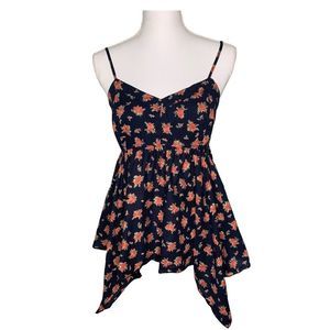 Mudd navy blue flowy floral adjustable strap tank top - size large